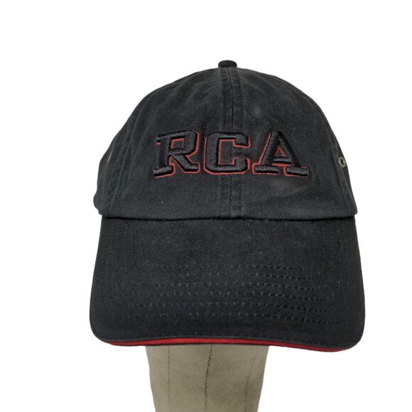 RCA Embroidered Strapback Hat Cap Black Red Accents 100% Cotton - Picture 1 of 11